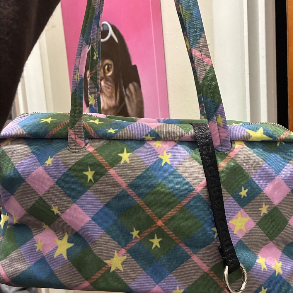 BAGGU Bowler Bag in Green Star Plaid